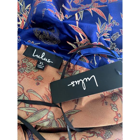 Lulu's Perfect Date Royal Blue Satin Jacquard Sleeveless Mini Dress XL NWT - Picture 6 of 7